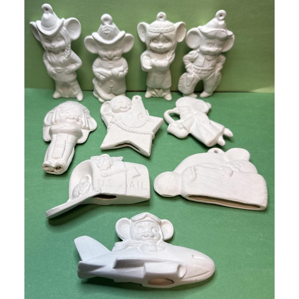 Lot of Christmas Mice Ornaments Ceramic Bisque Ready to Paint Mouse READ